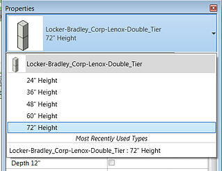 Bradley Lenox Tiered-Locker Revit Family Types Set Locker Height