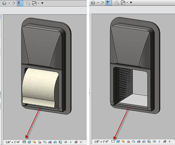 Bradley Diplomat Toilet Paper Dispenser Revit Model Visibility Settings: Coarse, Medium and Fine