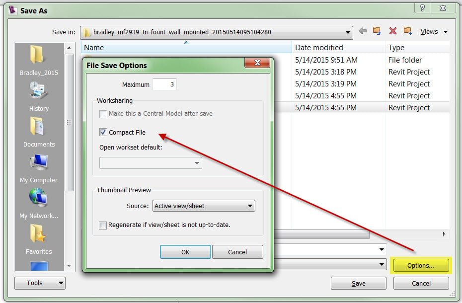 View Revit Worksharing Compact File Save-As Option for Compressing file size