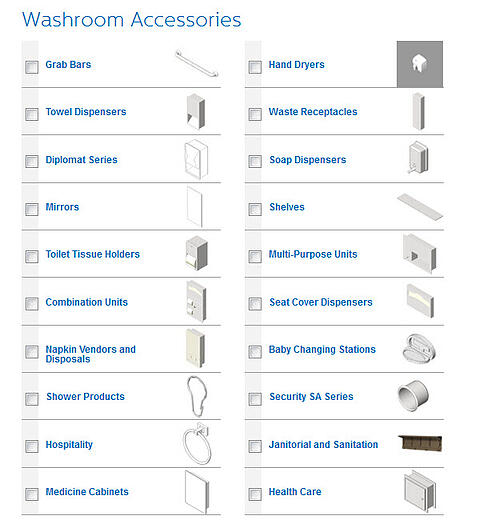 Review and Download Bradley Washroom Accessories Revit Library Families