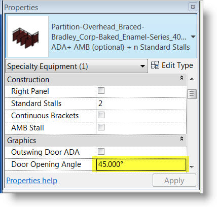 Bradley Revit Toilet Partition Door Angle Parameter Property