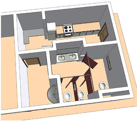 Bradley Revit Toilet Partition Family | 3D Toilet Room Floor Plan View