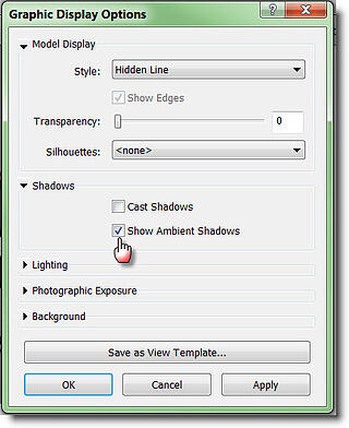Revit Graphic Display Options Menu >Shadows > Show Ambient Shadows