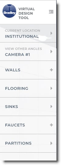 Bradley Virtual Design Center Product Models Materials Selection Menu
